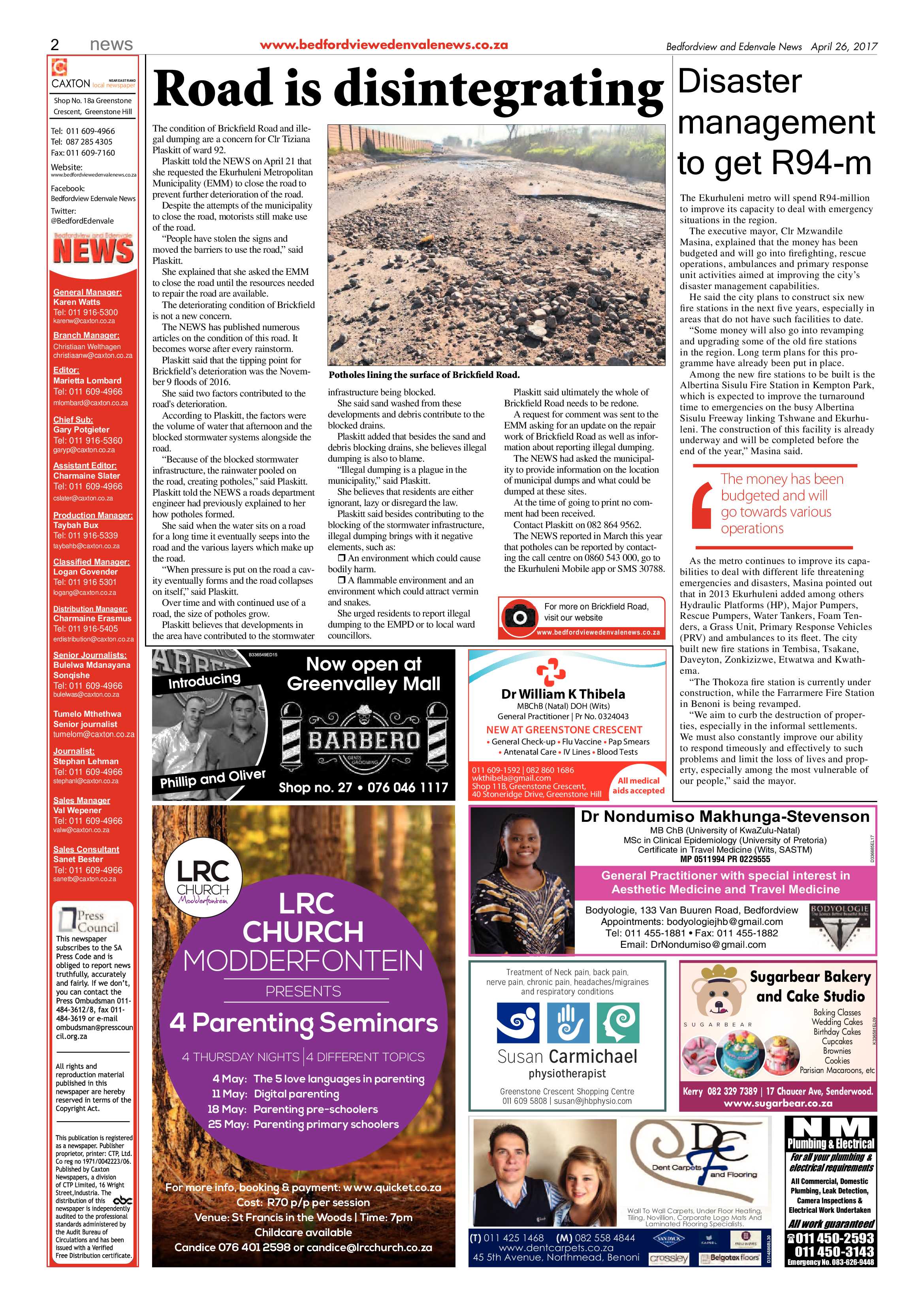 Bedfordview and Edenvale News 26 April 2017 page 2