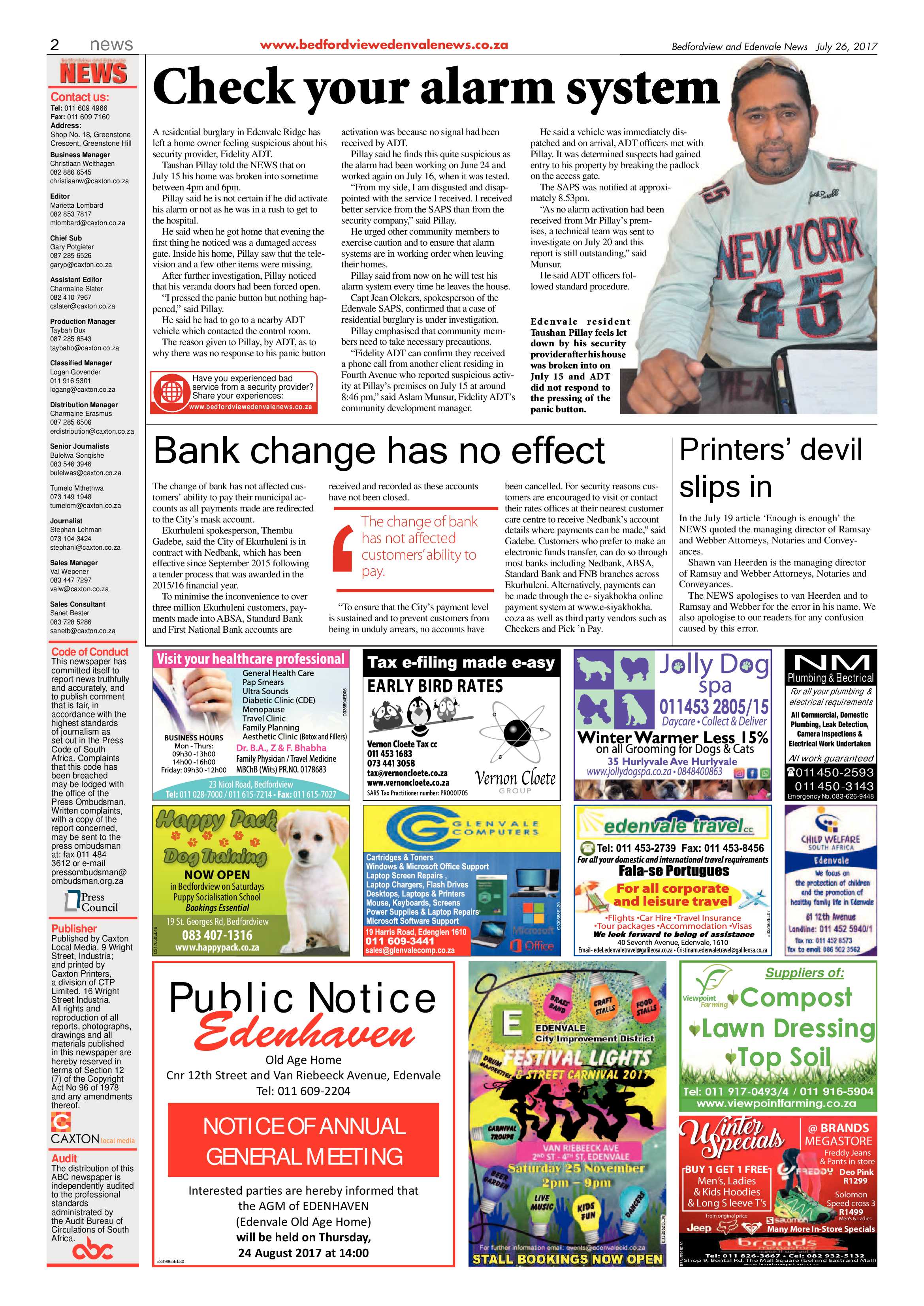 Bedfordview and Edenvale News 26 July 2017 page 2