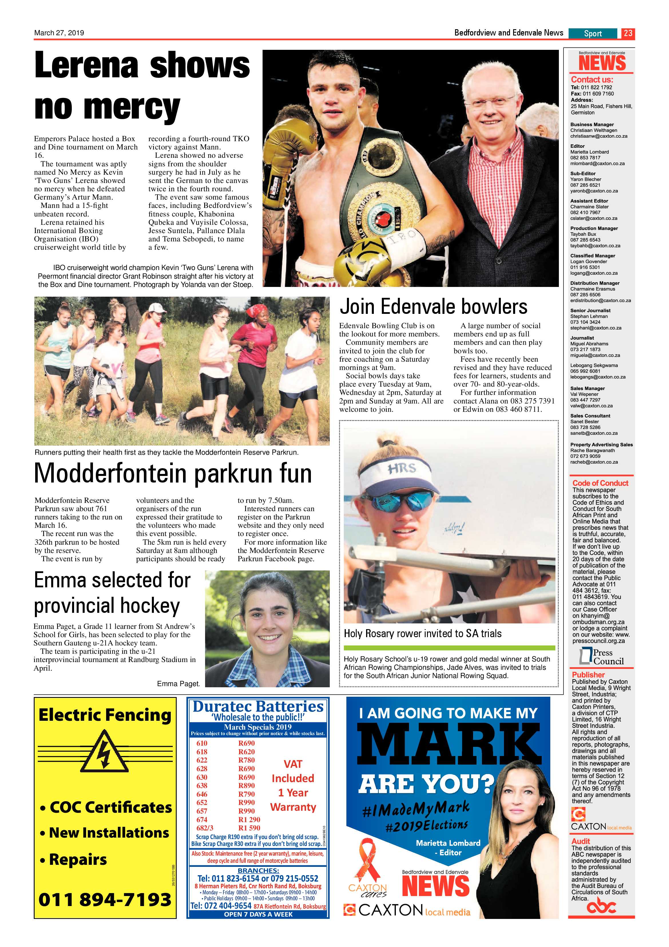 Bedfordview and Edenvale News 27 March 2019 page 23