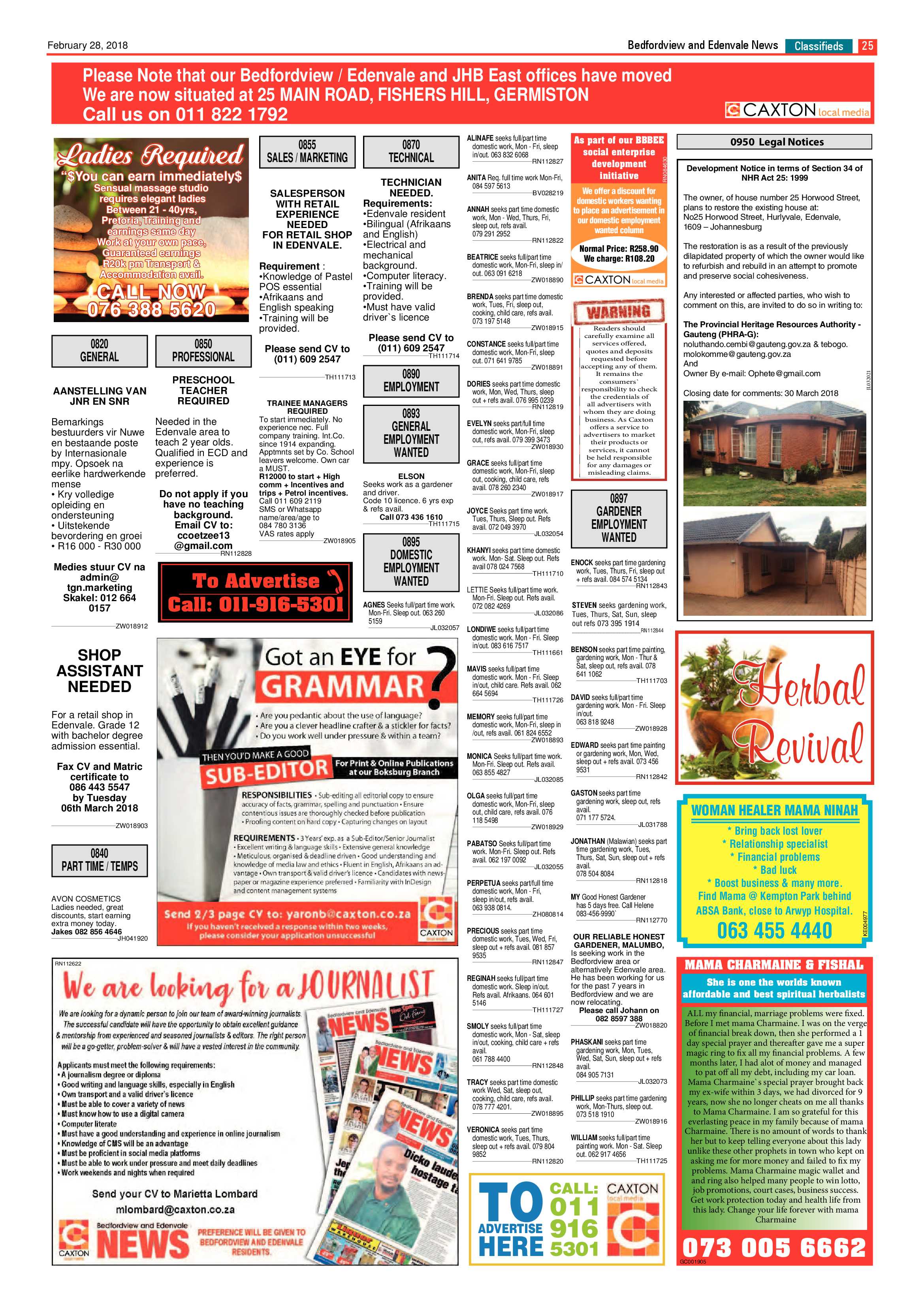 Bedfordview and Edenvale News 28 February 2018 page 25