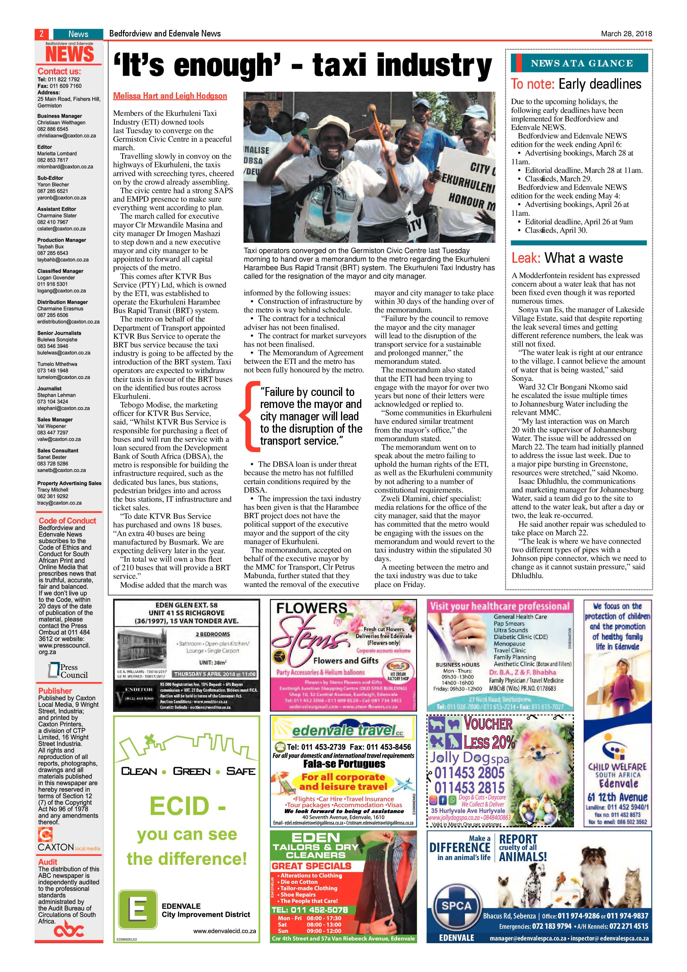 Bedfordview and Edenvale News 28 March 2018 page 2