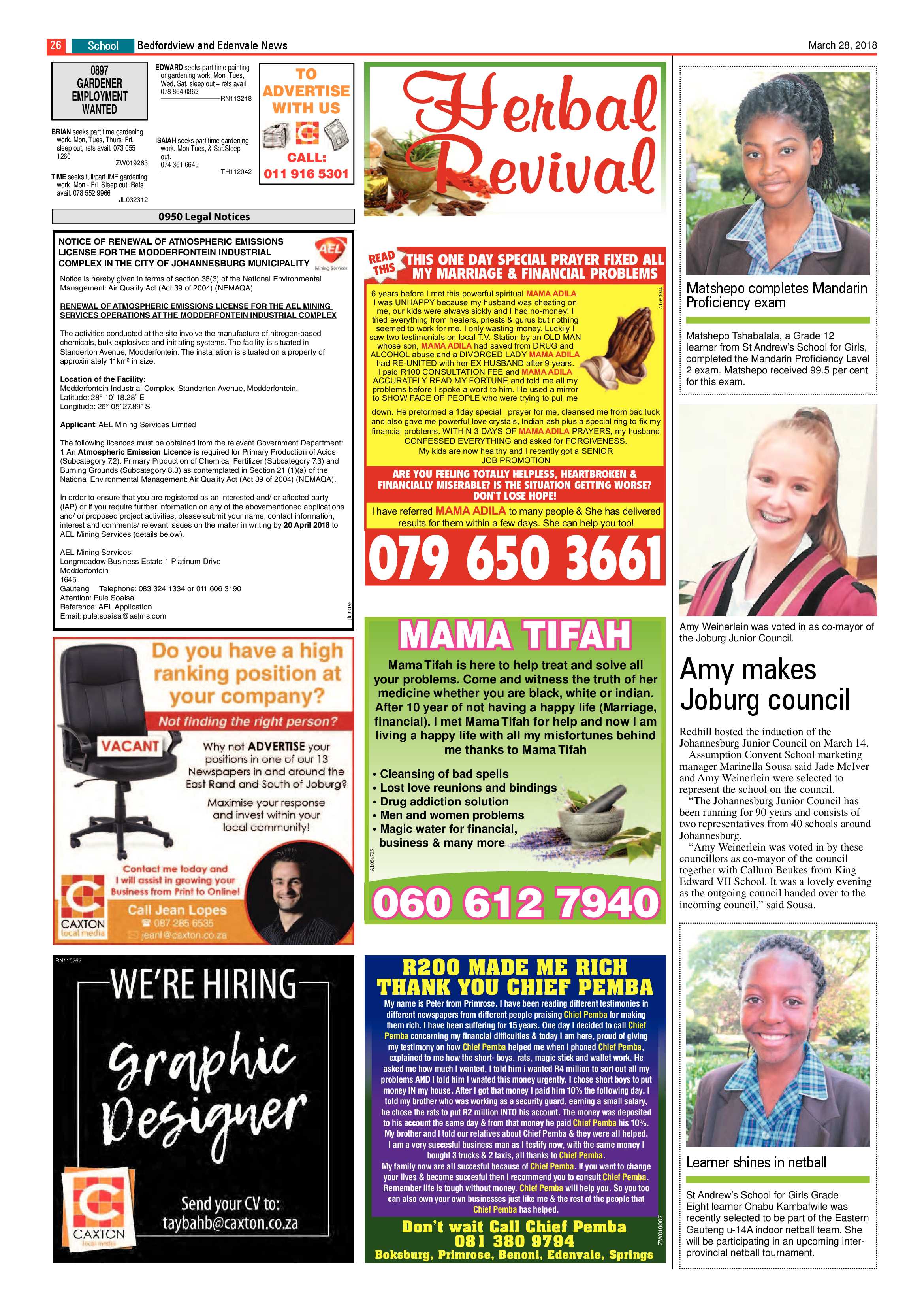 Bedfordview and Edenvale News 28 March 2018 page 26