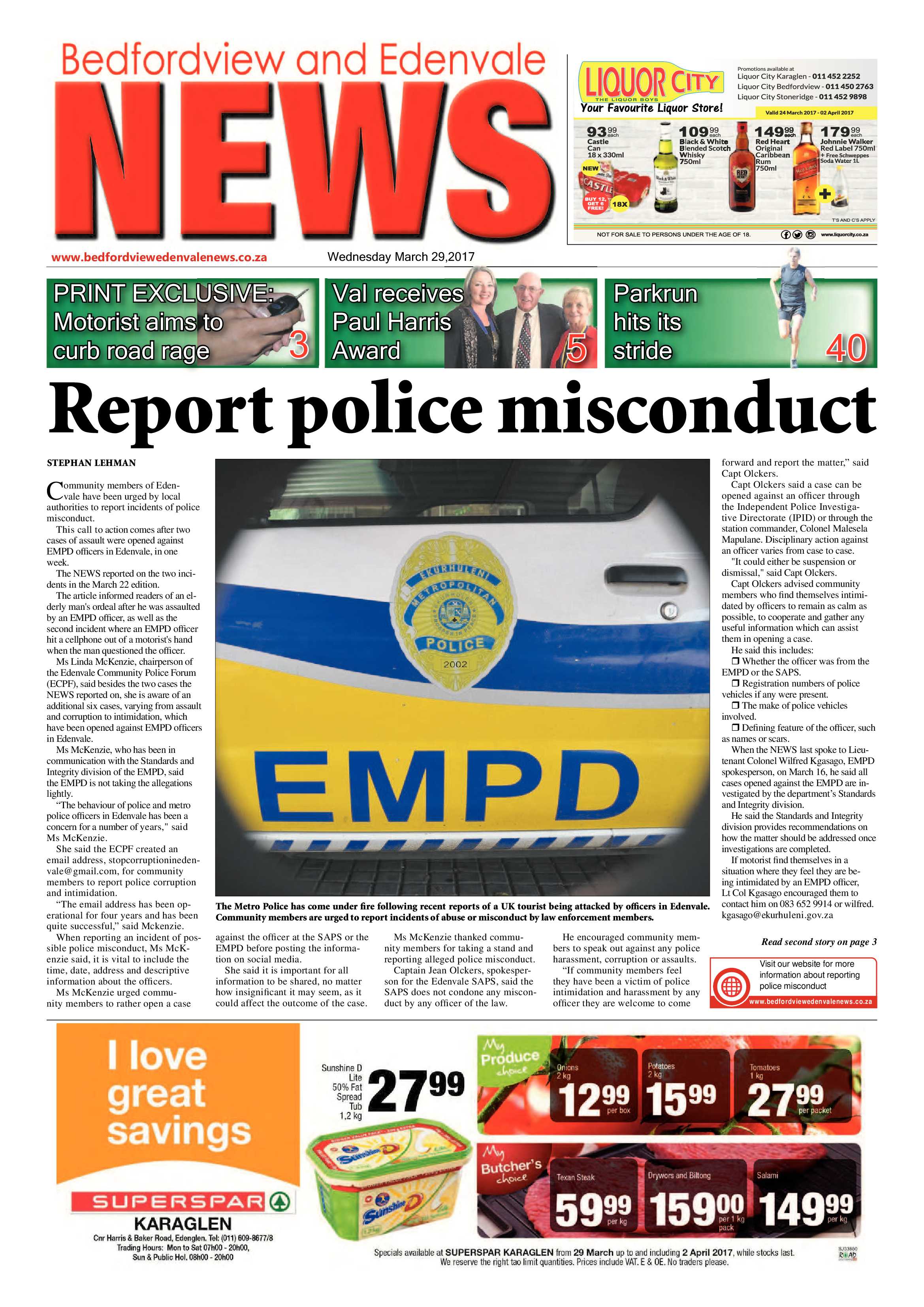 Bedfordview and Edenvale News 29 March 2017 page 1