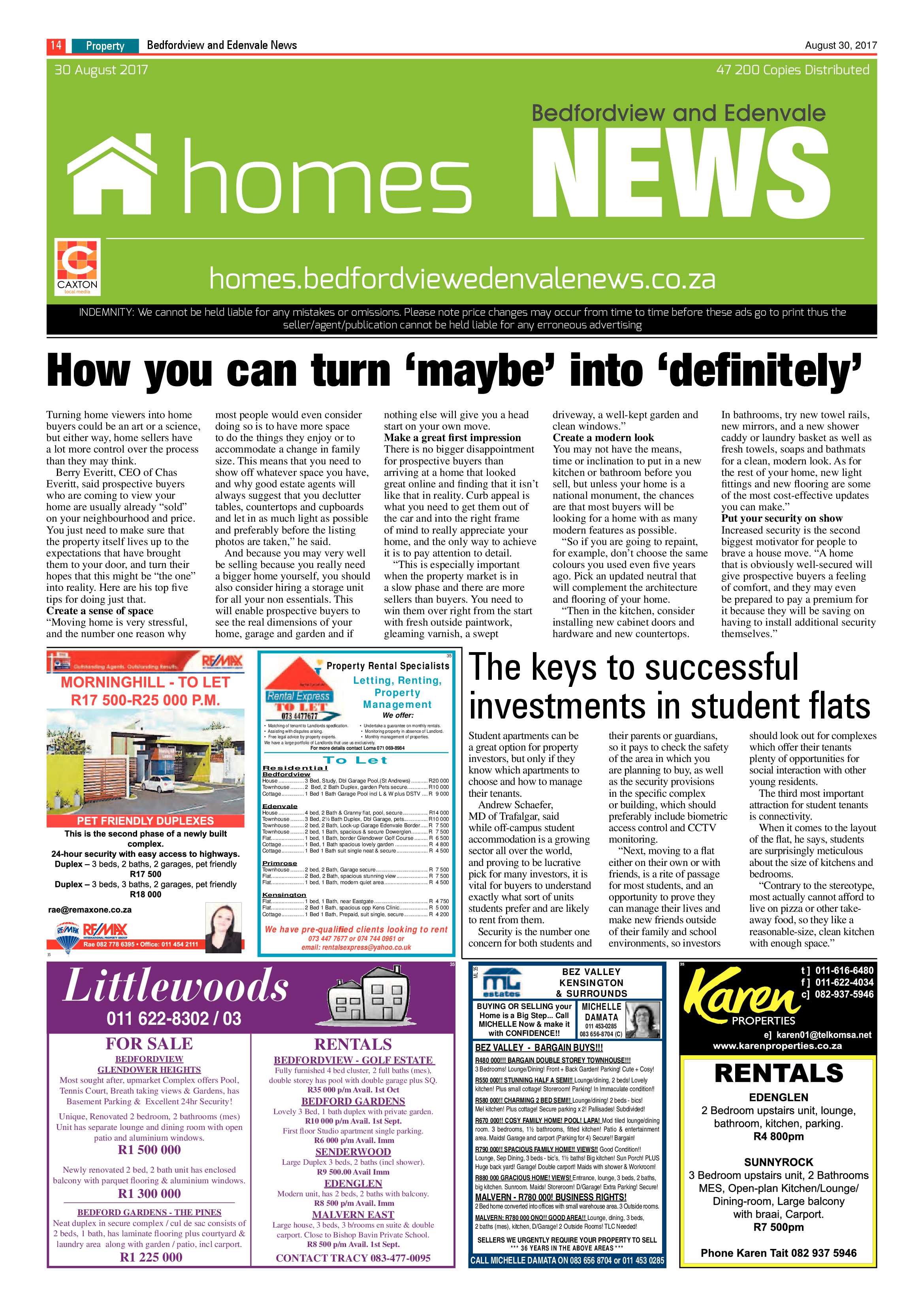 Bedfordview and Edenvale News 30 August 2017 page 14