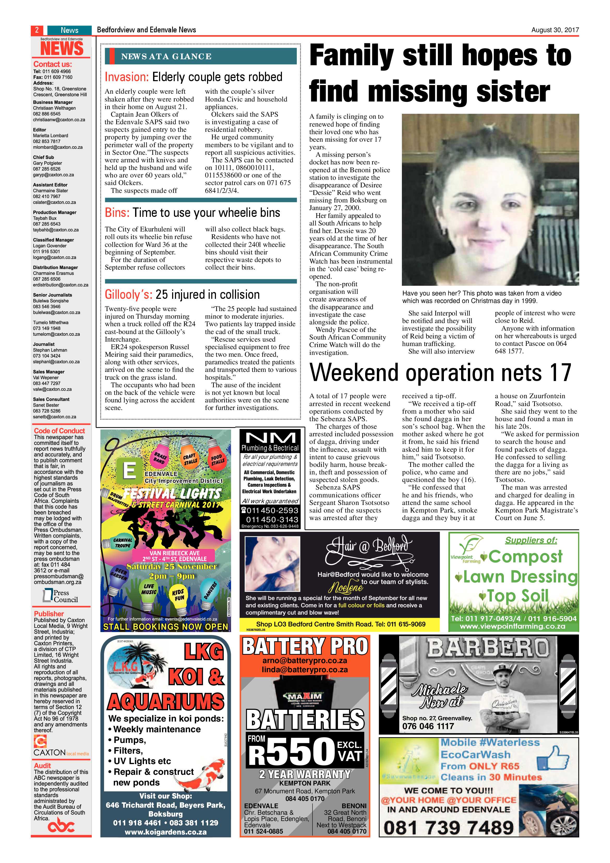 Bedfordview and Edenvale News 30 August 2017 page 2