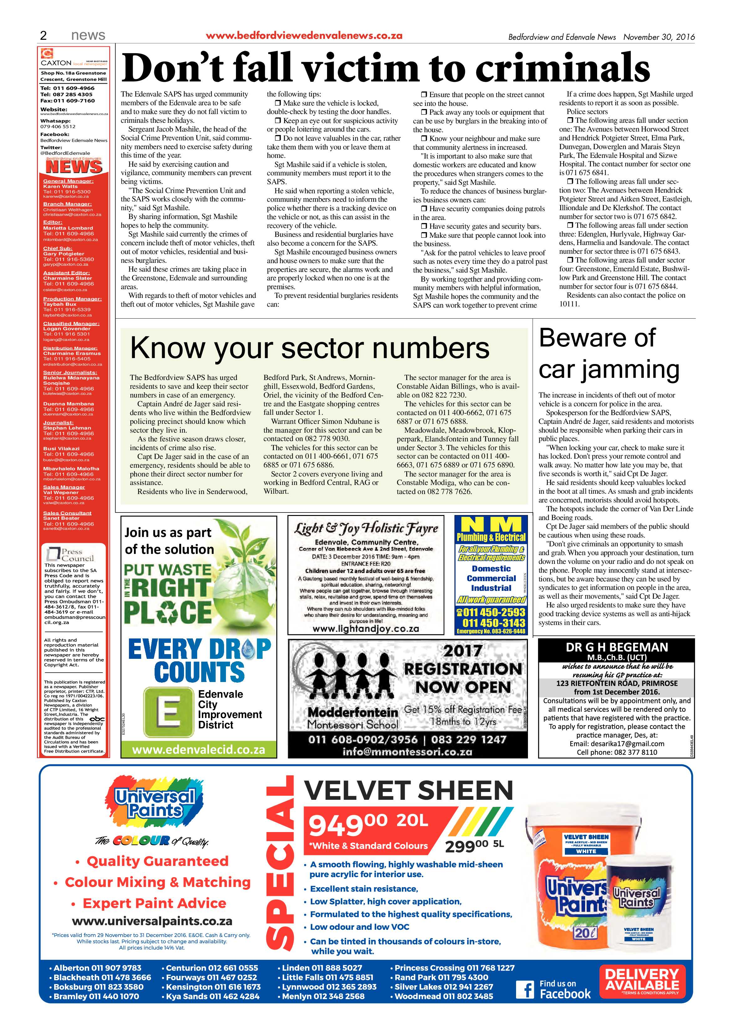 Bedfordview and Edenvale News 30 November 2016 page 2