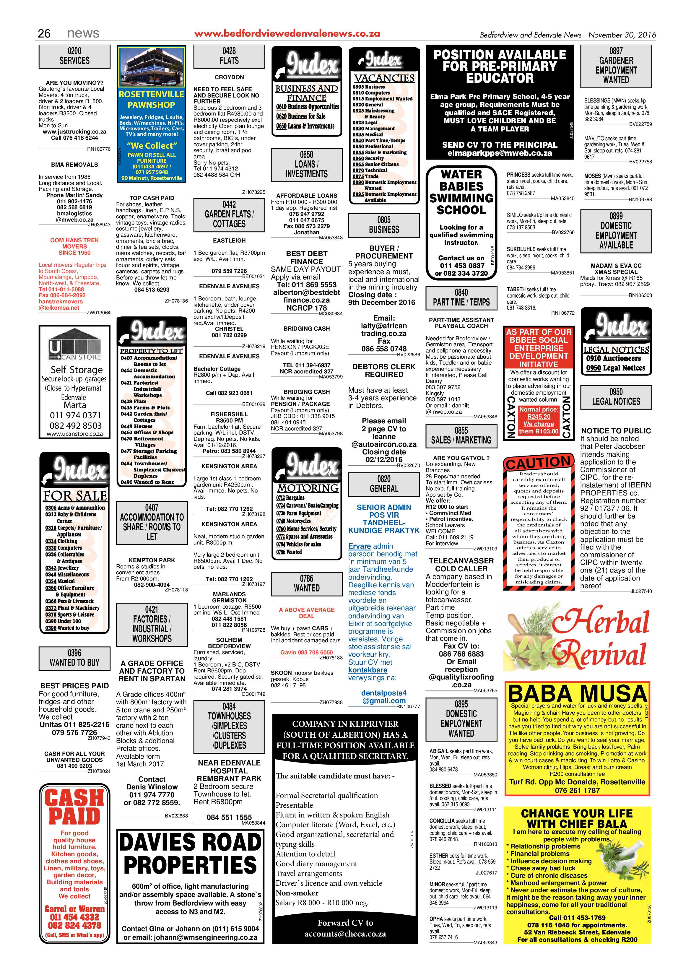 Bedfordview and Edenvale News 30 November 2016 page 26