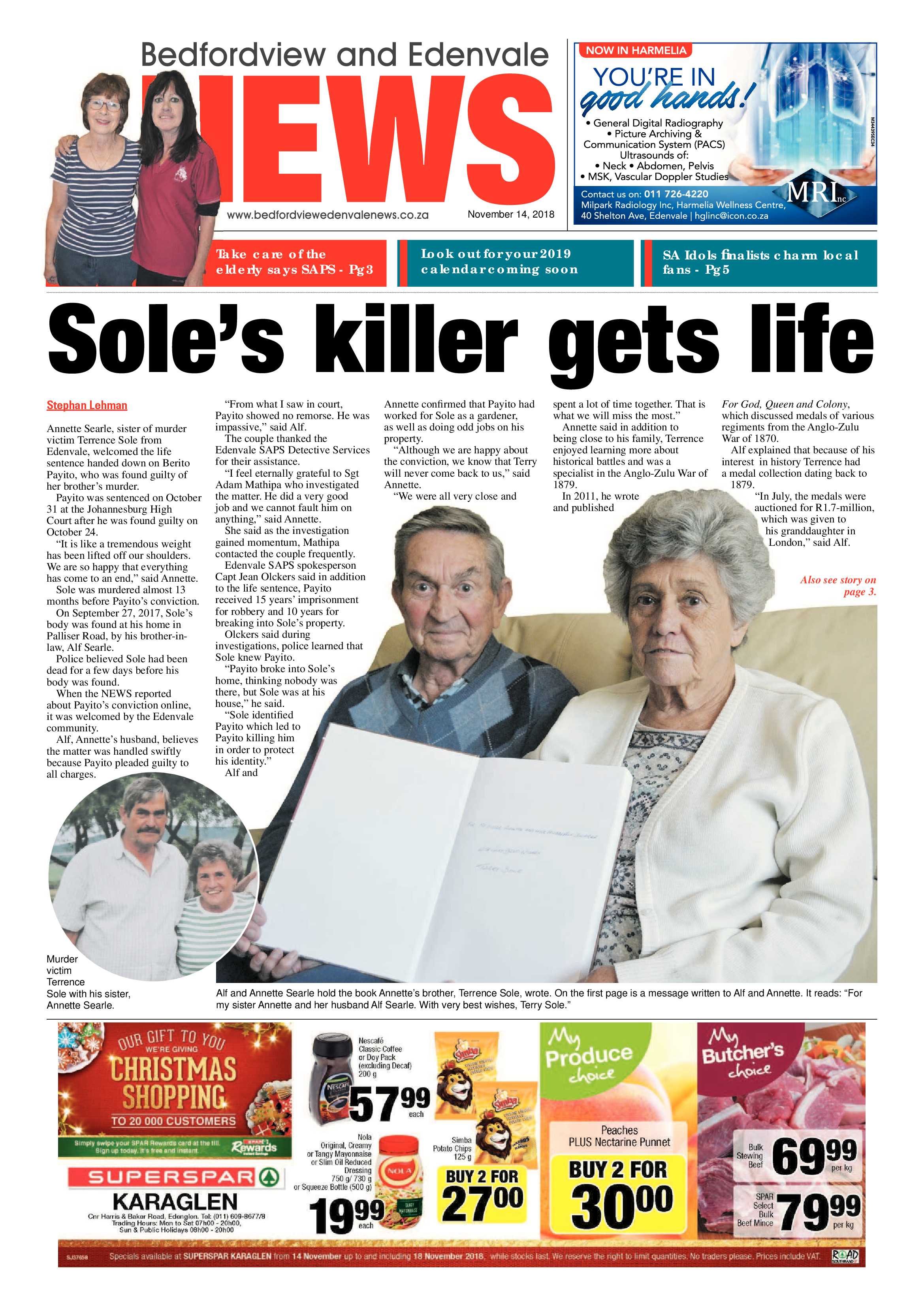 Bedfordview and Edenvale news 14 November 2018 page 1