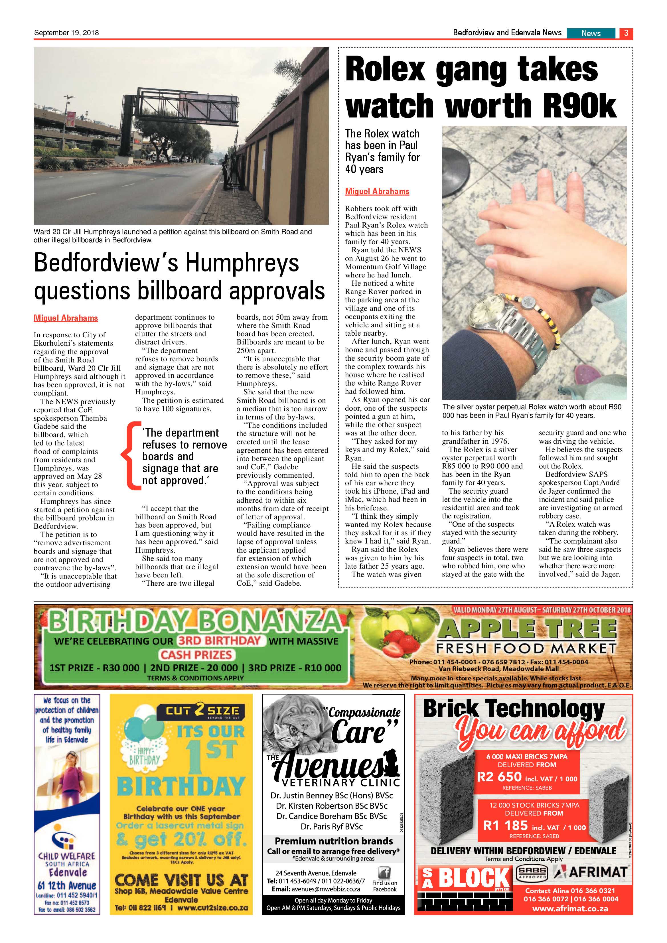Bedfordview and Edenvale news 19 September 2018 page 3
